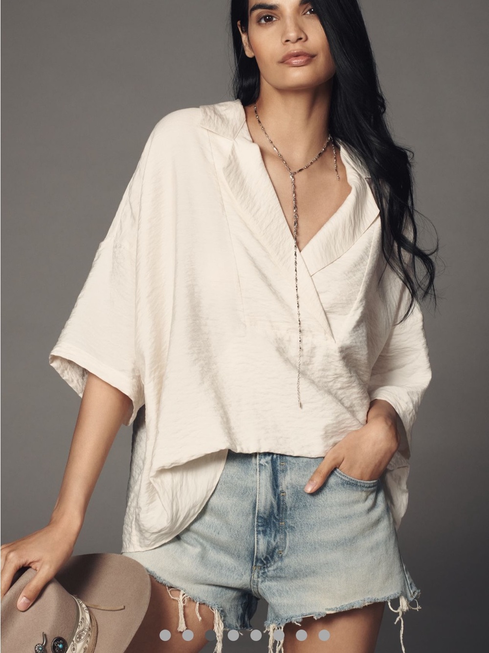 Anthropologie Cream Textured V-Neck Dylon Top
